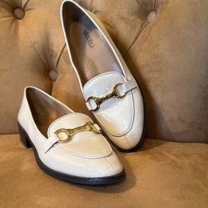Vaneli Women's Cream Loafers with Gold Accent